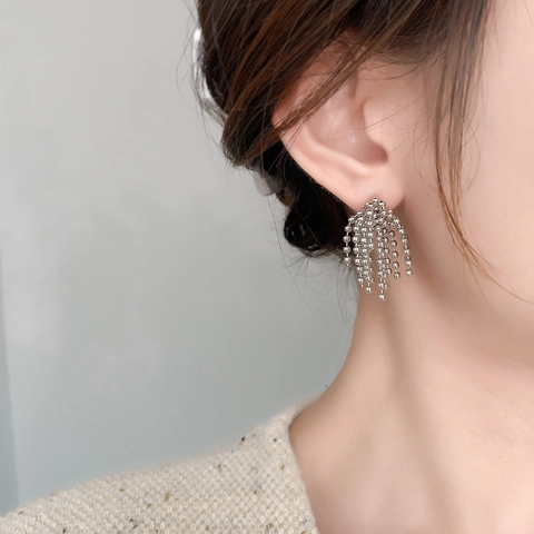 Beaded Tassel Stud Earrings Copper 18K Gold Plated Rhinestone With 925 Sterling Silver Earring Post Fashion Women
