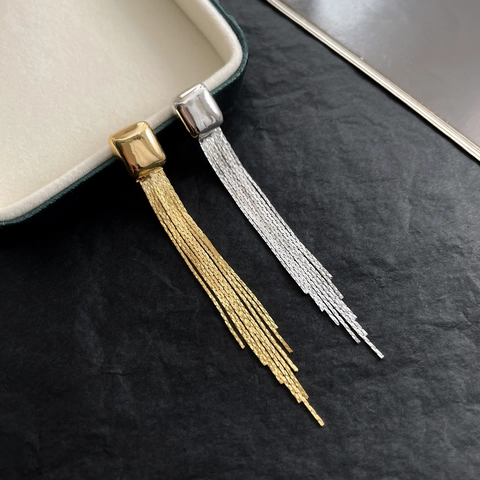 Long Chain Tassel Earrings Copper 18K Gold Plated With 925 Sterling Silver Earring Post Minimalist Square For Women