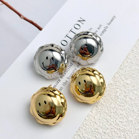 Runde Smiley Gesicht Ohrstecker Mit 925 Sterling Silber Ohrstift Kupfer 18K Vergoldet Nische Personalisiert Elegant