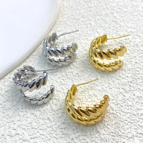 Gevlochten Gedraaide C-Vormige Oorbellen Met 925 Sterling Zilveren Oorsteker Koper Verguld Minimalistisch Vrouwen