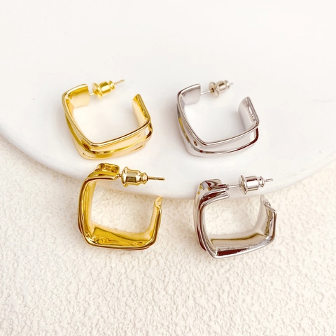 Pendientes Geométricos Cuadrados Minimalistas Cobre Chapado En Oro De 18K Con Poste De Plata De Ley 925