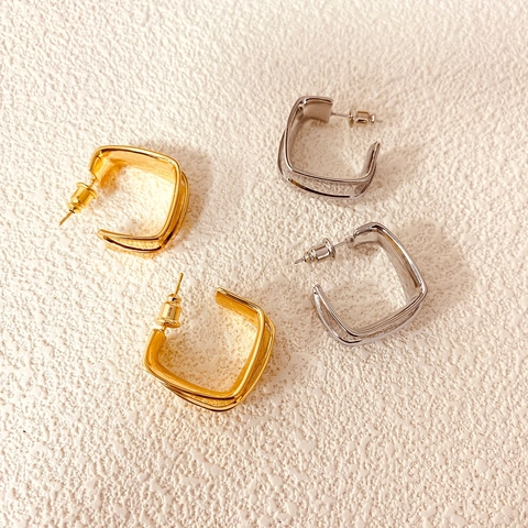 Pendientes Geométricos Cuadrados Minimalistas Cobre Chapado En Oro De 18K Con Poste De Plata De Ley 925