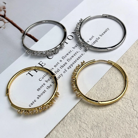 Minimalist Hoop Earrings Gold Silver Plated Copper With Cubic Zirconia Geometric Fashion Jewelry For Women