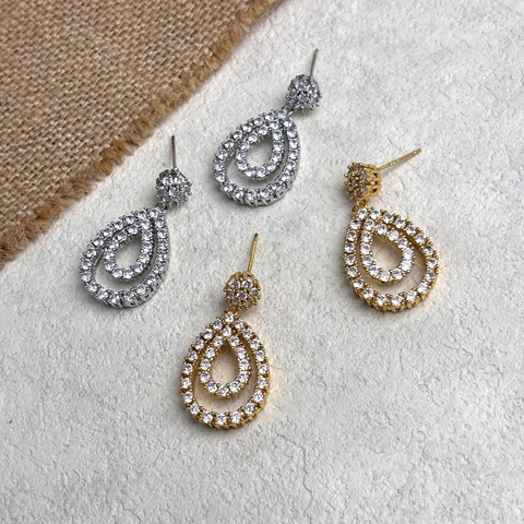 Orecchini Pera Rame Micro Pave Zirconi Doppio Strato Con 925 Sterling Silver Earring Post Lusso Donne