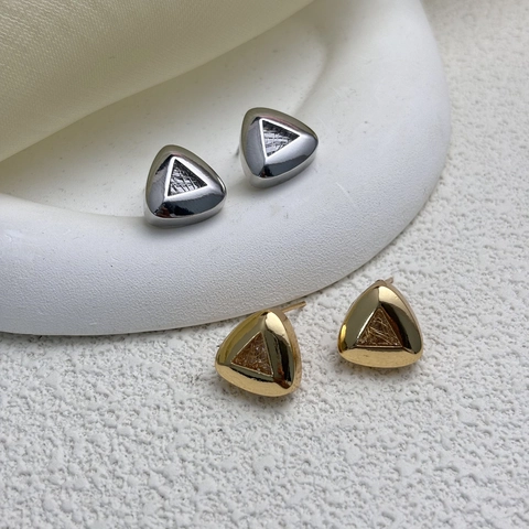 Minimalist Triangle Stud Earrings Hollow Mesh Copper With 925 Sterling Silver Earring Post And Zircon For Women