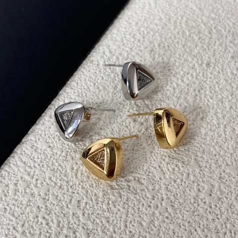 Minimalist Triangle Stud Earrings Hollow Mesh Copper With 925 Sterling Silver Earring Post And Zircon For Women