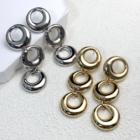 Geometric Drop Earrings Three Interlocking Rings High Polish Copper With 925 Sterling Silver Earring Post For Women