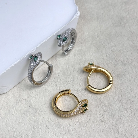 18K Gold Plated Copper Zirconia Snake Leopard Head Hoop Earrings Luxury Animal Shape Green Eye Rhinestone Earrings For Women Jewelry