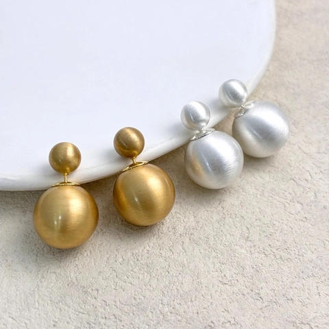 Pendientes De Doble Bola Cobre Cepillado Minimalista Geométrico Elegante Accesorios De Moda Para Mujeres