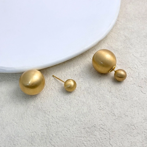Pendientes De Doble Bola Cobre Cepillado Minimalista Geométrico Elegante Accesorios De Moda Para Mujeres