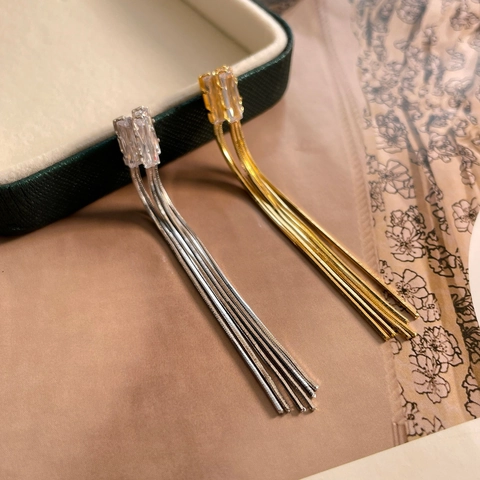 Elegant Long Tassel Drop Earrings With Zircon Copper Plated Chain And 925 Sterling Silver Earring Post For Women