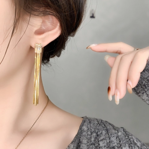 Elegant Long Tassel Drop Earrings With Zircon Copper Plated Chain And 925 Sterling Silver Earring Post For Women