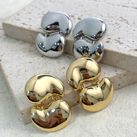 Pendientes De Botón Geométricos Con Forma De Frijol Cobre Pulido Espejo Chapado En Oro De 18K Joyas Minimalistas Con Poste De Plata 925