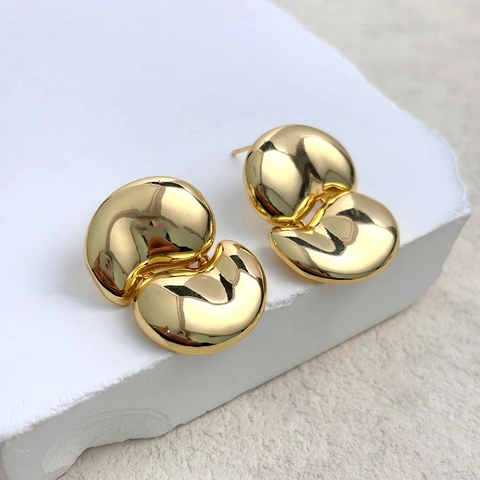 Pendientes De Botón Geométricos Con Forma De Frijol Cobre Pulido Espejo Chapado En Oro De 18K Joyas Minimalistas Con Poste De Plata 925