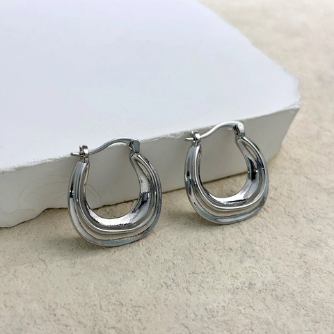 Orecchini A Cerchio A Forma Di U Da Donna Geometrici Texture A Pieghe Irregolari Rame Minimalista Retro Moda Placcato Argento