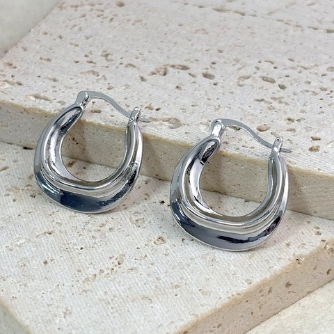 Orecchini A Cerchio A Forma Di U Da Donna Geometrici Texture A Pieghe Irregolari Rame Minimalista Retro Moda Placcato Argento