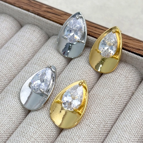 Orecchini A Lobo In Rame Con Zirconi Placcati Oro 18K Geometrici Tondi Quadrati Goccia Gioielli Eleganti Per Donna
