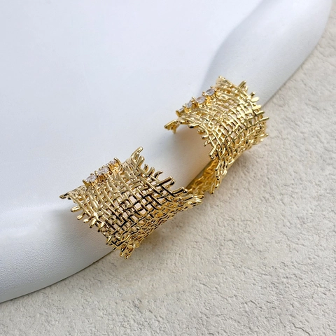 Hohlmaschige Gewebte Ohrringe Mit 925 Sterling Silber Ohrring Stecker Kupfer Zirkonia 18K Echtgold Vergoldet