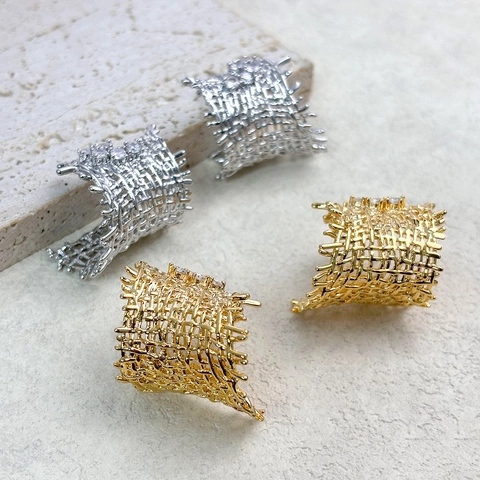 Hohlmaschige Gewebte Ohrringe Mit 925 Sterling Silber Ohrring Stecker Kupfer Zirkonia 18K Echtgold Vergoldet
