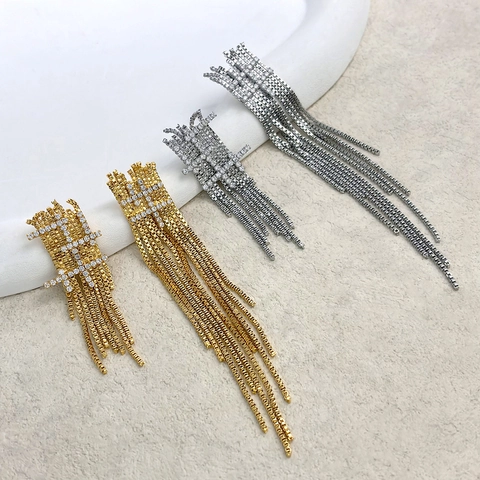 Strass Engelsflügel Kupfer 18K Vergoldet Lange Quasten Ohrhänger Mit 925 Sterling Silber Ohrstecker Für Damen