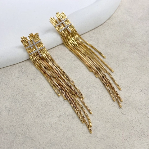 Strass Engelsflügel Kupfer 18K Vergoldet Lange Quasten Ohrhänger Mit 925 Sterling Silber Ohrstecker Für Damen