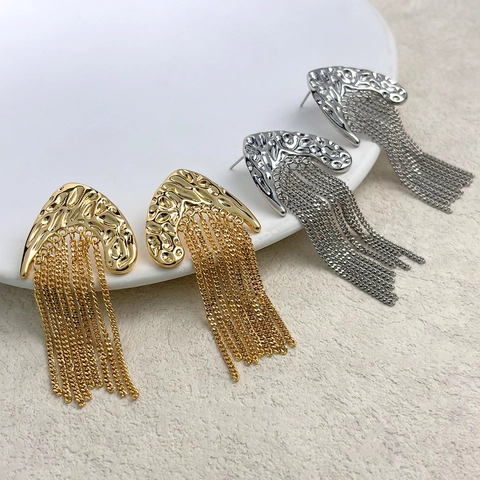 Pendientes De Borla De Cobre Martillado Con Poste De Plata Esterlina 925 Chapados En Oro De 18K Para Mujeres