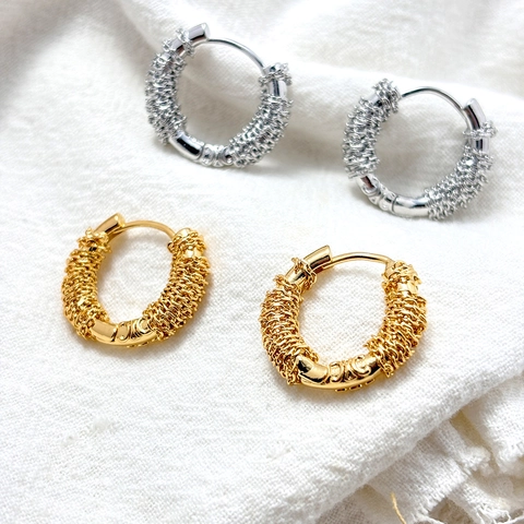 Französische Irreguläre Drahtumwickelte Creolen Für Frauen Kupfer 18K Vergoldet Trendiger Minimalistischer Modeschmuck