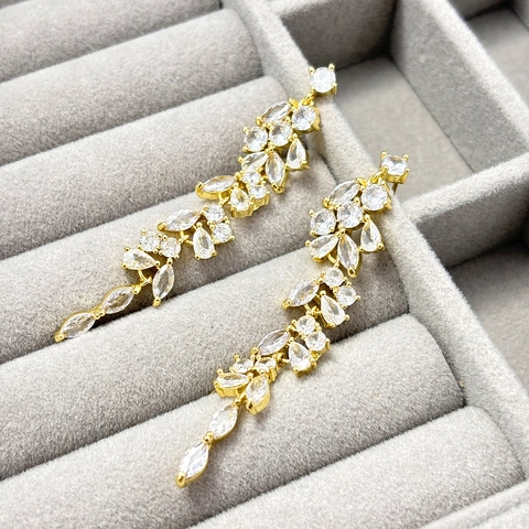 Wasserfall Zirkonia Quasten Ohrringe Mit 925 Sterling Silber Ohrstecker Blatt Rebe Kupfer Vergoldet Damen Schmuck