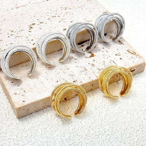 Bague Ouverte Géométrique Multi Couches Cuivre Ajustable Bijoux De Mode Minimaliste Pour Femmes