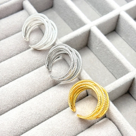 Bague Ouverte Géométrique Multi Couches Cuivre Ajustable Bijoux De Mode Minimaliste Pour Femmes