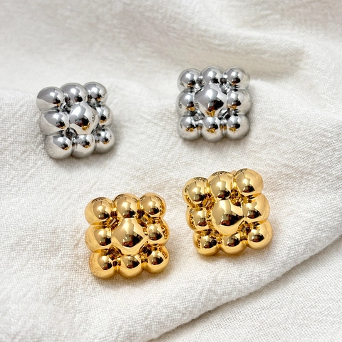 Geometrische Perlen Ohrstecker 925 Sterlingsilber Stecker 18K Vergoldetes Kupfer Bubbly Kugel Cluster Damen