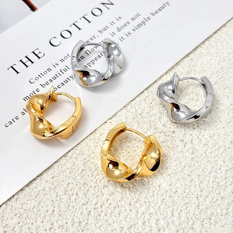 Pendientes De Aro Con Textura De Espiral Retorcida De Cobre Chapado En Oro De 18K Redondos Geométricos Minimalistas Para Mujer