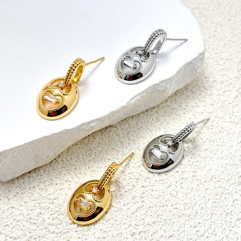 Vintage Oval Herz Ohrringe Zirkonia Kupfer Vergoldet 18K Gold Mit 925 Sterling Silber Ohrstecker Für Damen