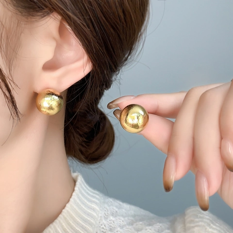 Minimalistische Geborstelde Bal Oorknopjes Met 925 Sterling Zilveren Oorstokje Koperen Getextureerde Vintage Sieraden