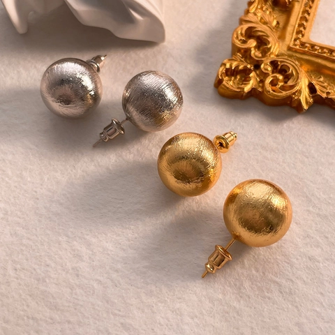 Minimalistische Geborstelde Bal Oorknopjes Met 925 Sterling Zilveren Oorstokje Koperen Getextureerde Vintage Sieraden