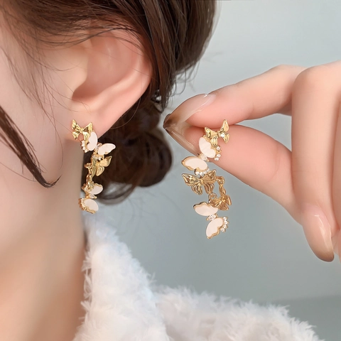 Elegant Butterfly Tassel Drop Earrings With 925 Sterling Silver Earring Post Copper Shell Zircon For Women