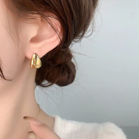 Orecchini A Bottone A Goccia Rame Con Placcatura In Oro 18K Lucidati A Specchio Gioielli Minimalisti Geometrici Da Donna