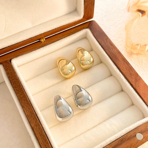 Orecchini A Bottone A Goccia Rame Con Placcatura In Oro 18K Lucidati A Specchio Gioielli Minimalisti Geometrici Da Donna