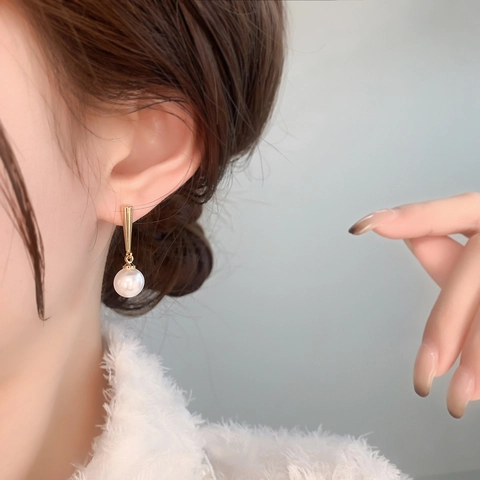 Pendientes Colgantes Minimalistas Cobre Chapado En Oro De 18K Con Imitación De Perla Artificial Redonda Gota Elegante Para Mujeres Regalo
