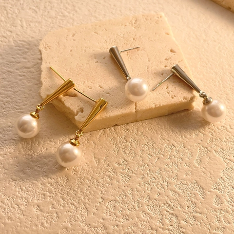 Pendientes Colgantes Minimalistas Cobre Chapado En Oro De 18K Con Imitación De Perla Artificial Redonda Gota Elegante Para Mujeres Regalo