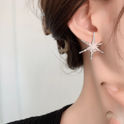 Sunburst Zircon Flower Stud Earrings Radiant Starburst Copper Gold Plated Elegant Luxury Jewelry For Women