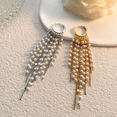 Elegant Long Tassel Drop Earrings For Women Fashion Imitation Artificial Pearl Copper Jewelry Korean Style Wedding Party Gift