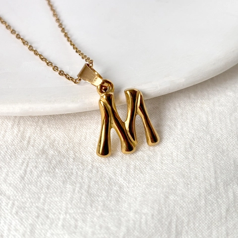 Initial Buchstabe Halskette 18K Vergoldet Edelstahl Bambus Textur Hip Hop Anhänger Schmuck Für Damen