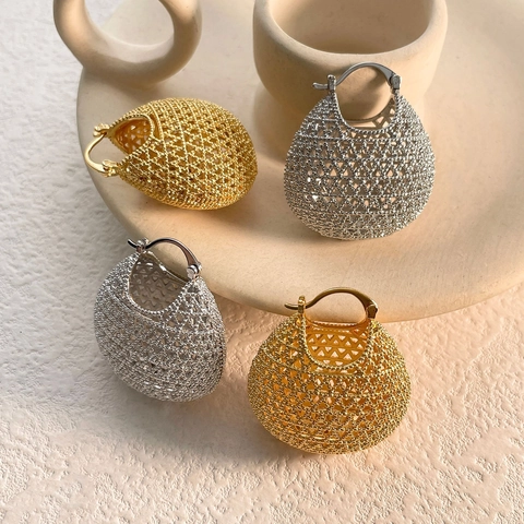 Pendientes De Gota De Malla Hueca Cobre Chapado En Oro Retro Lujo Vintage Joyería Para Mujeres