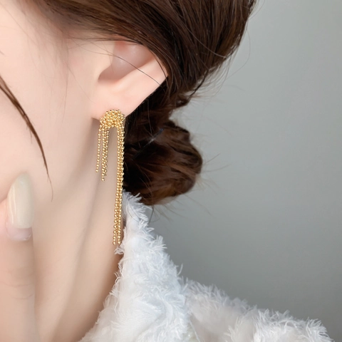 Lange Quasten Kugelkette Hängeohrringe Vintage 18K Vergoldetes Kupfer Elegante Statement Schmuck Für Frauen