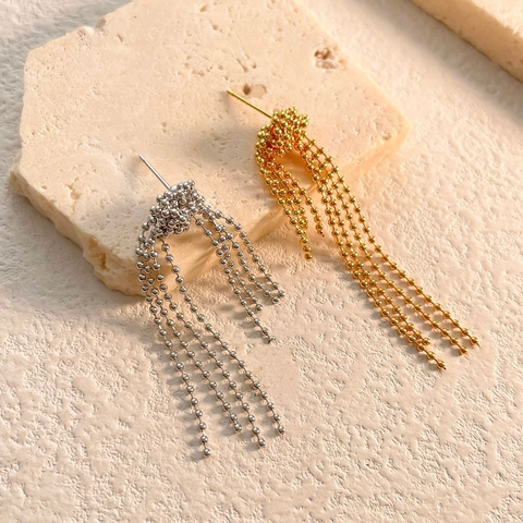 Lange Quasten Kugelkette Hängeohrringe Vintage 18K Vergoldetes Kupfer Elegante Statement Schmuck Für Frauen