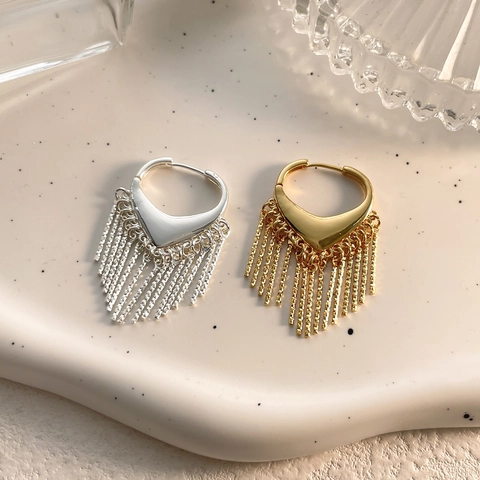 Pendientes Colgantes De Borla De Corazón Cobre Chapado En Oro Cadena Larga Joyería De Moda Para Mujeres