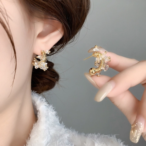 U Shaped Stud Earrings Copper 18K Gold Plated Zircon Wrapped Wire With 925 Sterling Silver Earring Post For Women