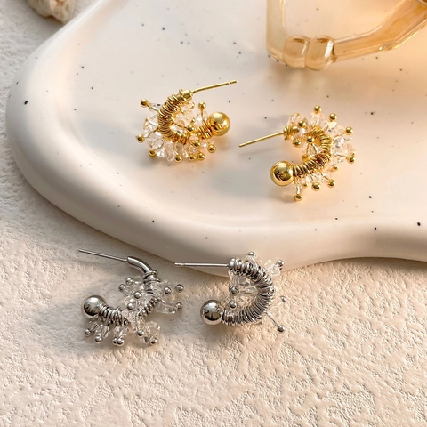 U Shaped Stud Earrings Copper 18K Gold Plated Zircon Wrapped Wire With 925 Sterling Silver Earring Post For Women