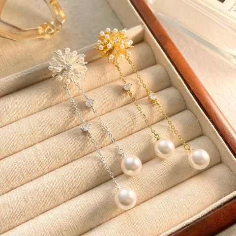 Kupfer Schneeflocke Hängeohrringe Mit Imitationsperlen Und Zirkonia Quasten Lange Elegante Modeschmuck